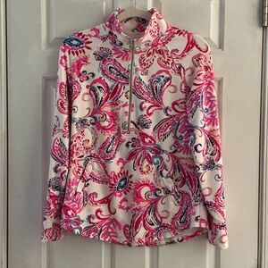 Lilly Pulitzer Coconut Flitting About UPF 50+ Skipper Popover Half Zip EUC S